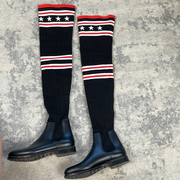 Givenchy Storm Rubber Rib Knit Thigh High Sock Boots Stars Stripe Sz 39 - Picture 8 of 16